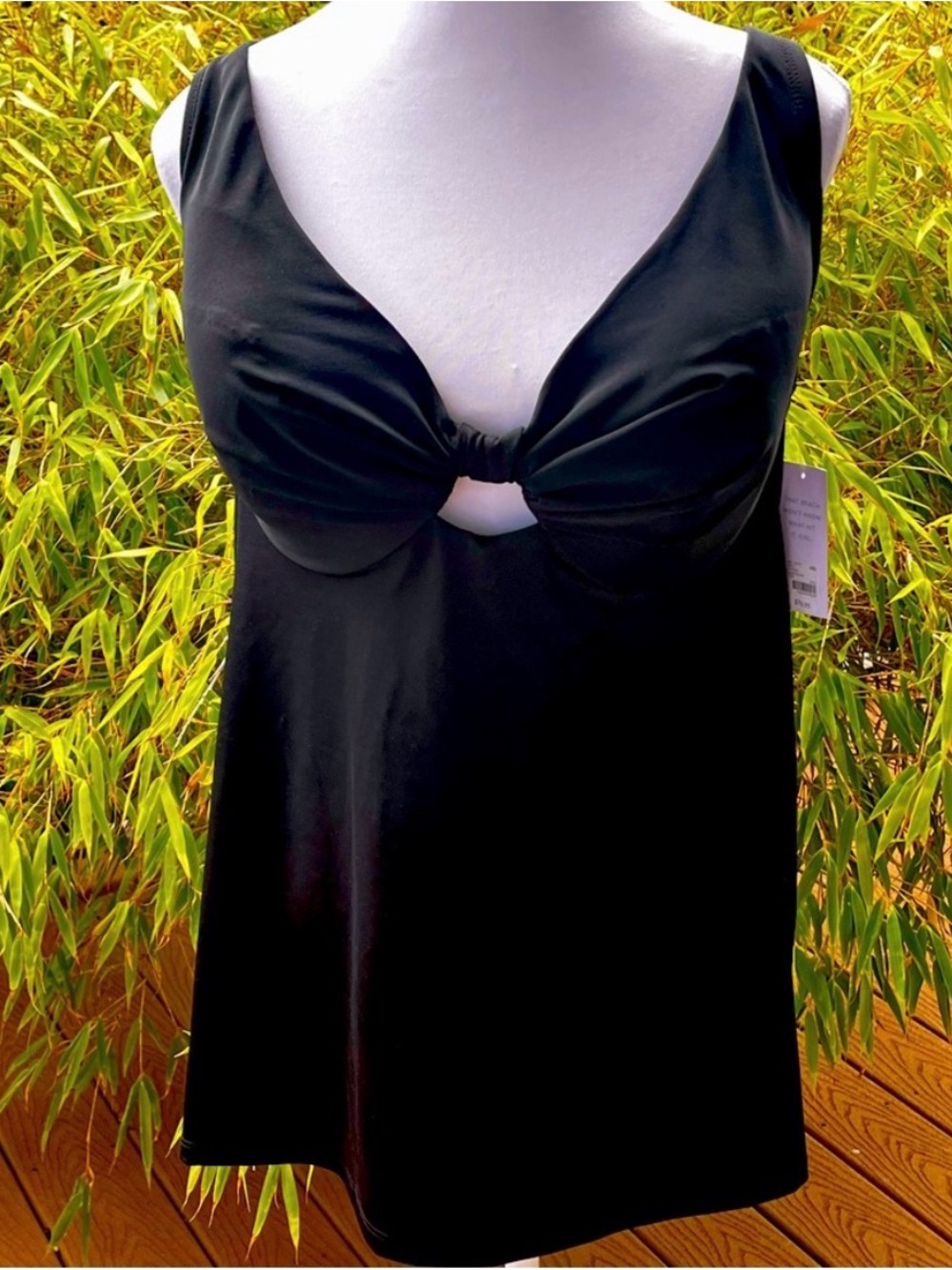 Lane Bryant Cacique Underwire Tankini Top Black 40D Swimsuit Plunge NWT Pristine